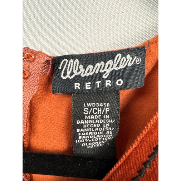 Wrangler Retro Embroidered Corduroy Dress S Rust Orange Long Sleeve - Picture 3 of 5